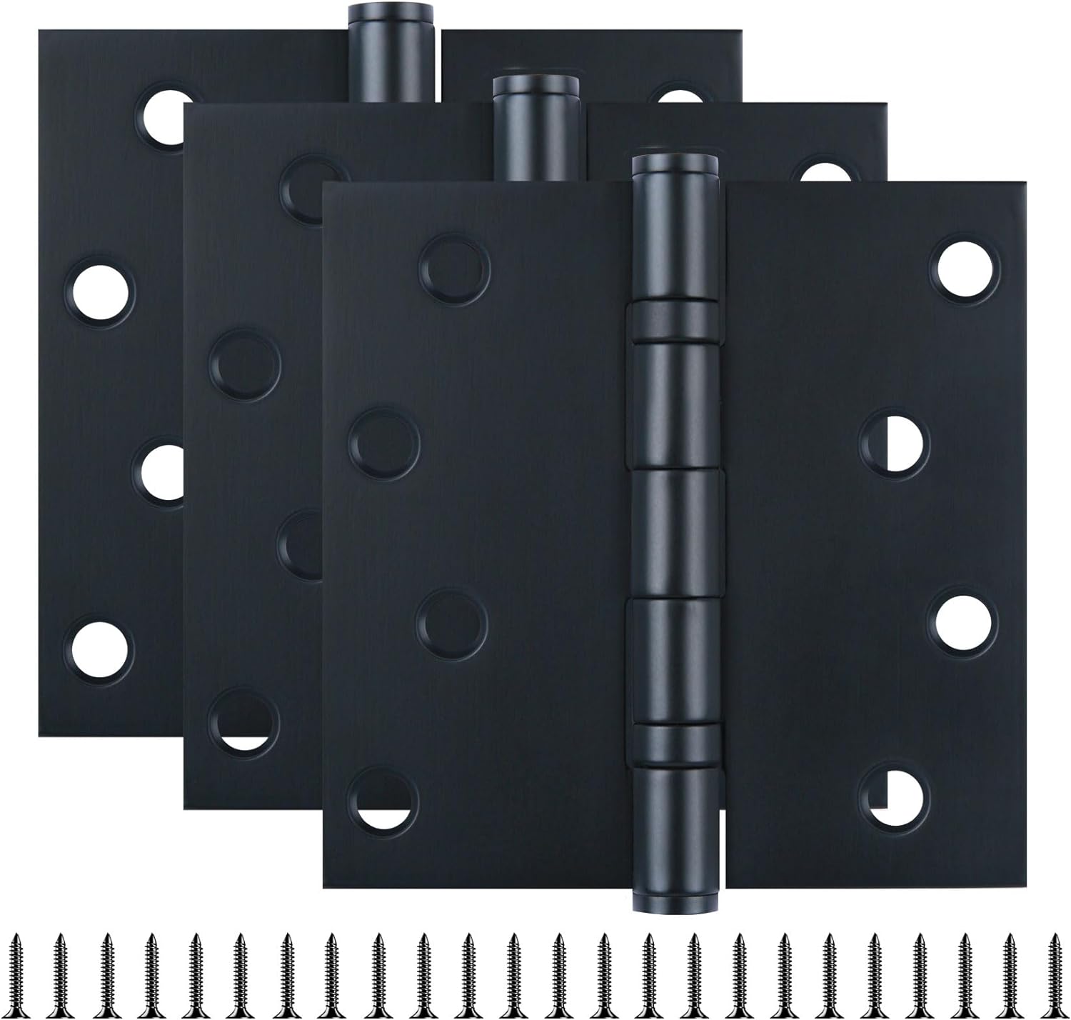 3 Pack Matte Black Door Hinges Stainless Steel Hinges 4" X 4 Inch Heavy Duty Ball Bearing Door Hinges Square Outdoor Indoor Exterior Interior Door Hinges for Front Doors Wooden Gate,Laundry,Farm,Sheld