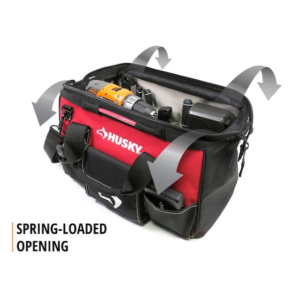 13 Pockets Tool Bag Spring-Loaded With Dual Handle, 16 Inch